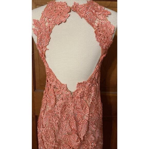 Sherri hill Maxi Dress sz 4 coral mermaid Crocheted Jeweled prom formal - Picture 7 of 12